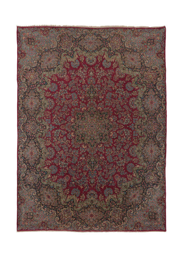 15806 Persian Rug Kerman Handmade Area Traditional 9'10'' x 13'8'' -10x14- Red Blue Floral Design