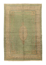 16221 Persian Rug Kerman Handmade Area Traditional 11'1'' x 17'9'' -11x18- Green Open Field Floral Design