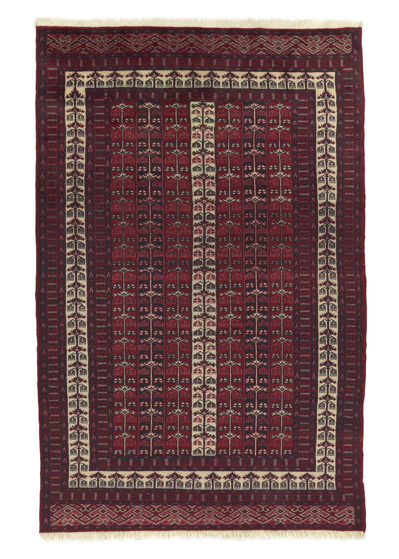 16254 Oriental Rug Pakistani Handmade Area Tribal 4'1'' x 6'4'' -4x6- Red Whites Beige Bokhara Design