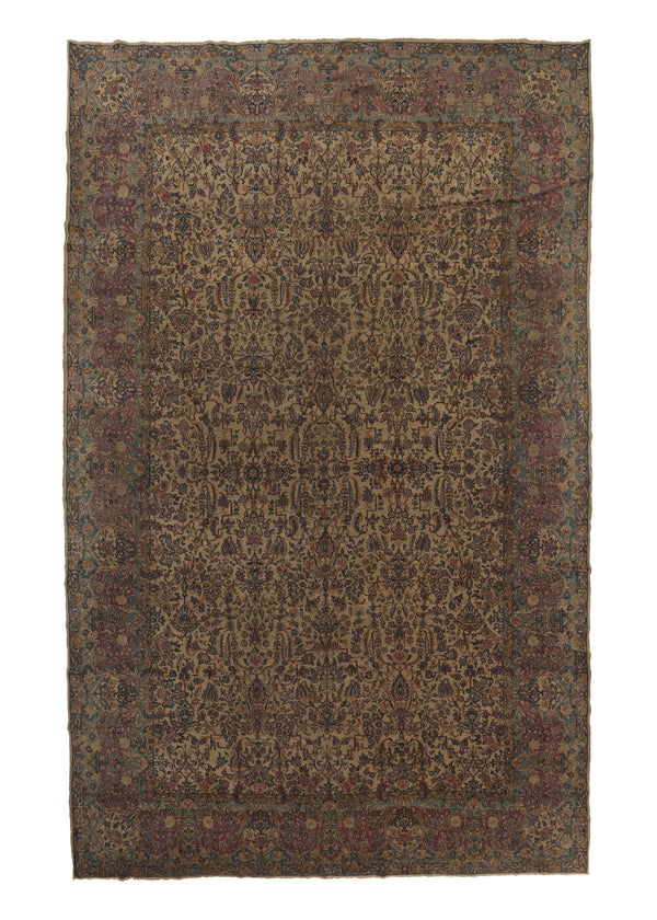 16284 Persian Rug Lavar Kerman Handmade Area Traditional Vintage 10'11'' x 17'3'' -11x17- Whites Beige Pink Floral Design