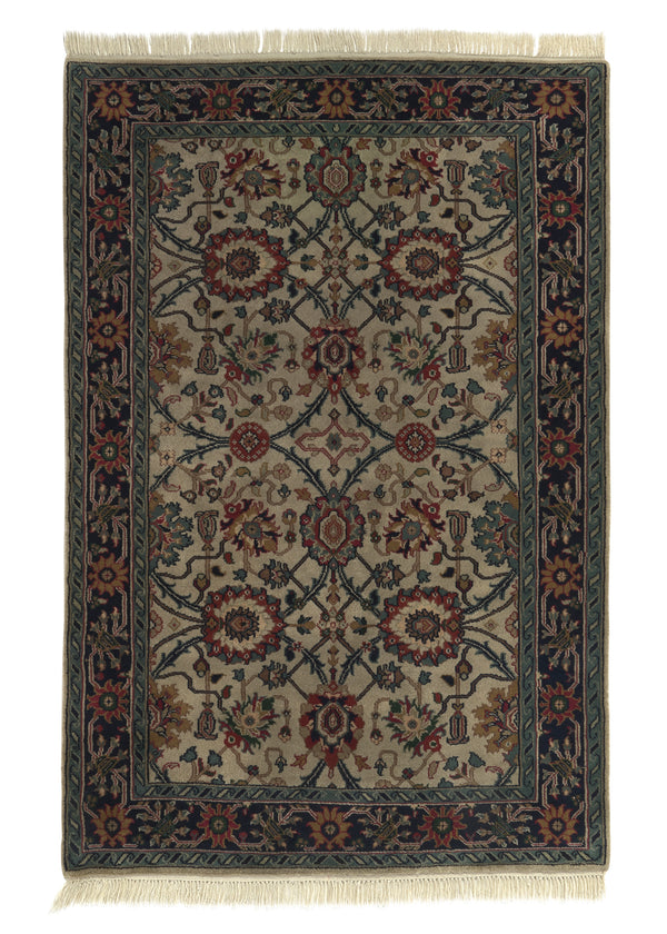16309 Oriental Rug Indian Handmade Area Traditional 4'0'' x 5'11'' -4x6- Whites Beige Blue Floral Design