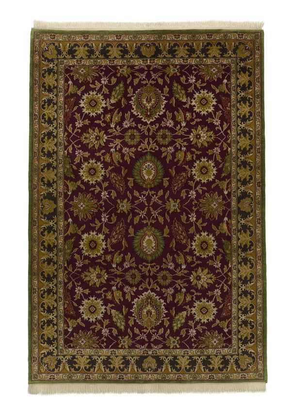 16325 Oriental Rug Indian Handmade Area Transitional 5'11'' x 9'0'' -6x9- Green Red Yellow Gold Floral Design