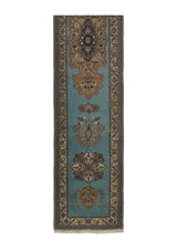 163 Persian Rug Tabriz Handmade Runner Traditional 2'6'' x 13'2'' -3x13- Blue Open Field Floral Design