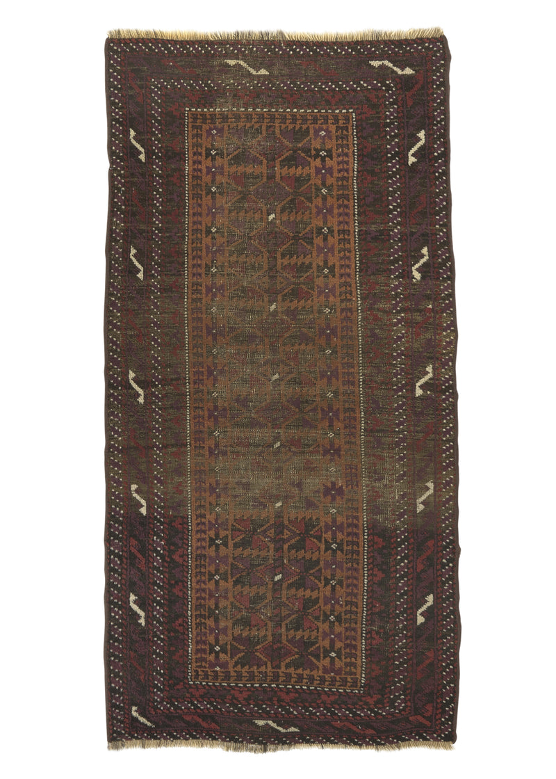 16423 Persian Rug Baloch Handmade Area Runner Antique Traditional 2'10'' x 5'1'' -3x5- Brown Geometric Design