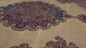 Persian Rug Kerman Handmade Area Antique Traditional 8'10"x11'8" (9x12) Whites/Beige Blue Pink Open Field Floral Design #32647