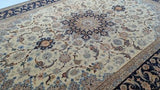 Persian Rug Isfahan Handmade Area Traditional 8'3"x11'5" (8x11) Whites/Beige Blue Floral Design #35833