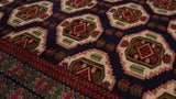 Persian Rug Turkmen Handmade Area Tribal 8'8"x10'10" (9x11) Blue Red Bokhara Elephant Foot Design #31082