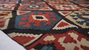 Caucasian Rug Shirvan Handmade Area Vintage Tribal 6'10"x11'0" (7x11) Red Blue Kilim Design #2824