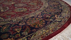 Oriental Rug Indian Handmade Round Traditional 8'0"x8'0" (8x8) Red Blue Floral Design #33543