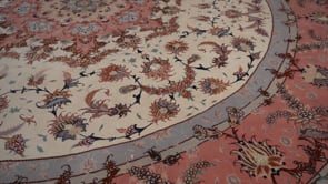 Persian Rug Tabriz Handmade Round Traditional 8'0"x8'0" (8x8) Pink Whites/Beige Naghsh Floral Design #34676