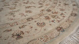 Oriental Rug Chinese Handmade Round Traditional 8'0"x8'0" (8x8) Whites/Beige Floral Tabriz Design #35614
