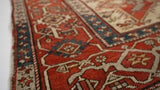 Persian Rug Serapi Handmade Area Antique Tribal 9'7"x14'3" (10x14) Red Whites/Beige Geometric Design #27647