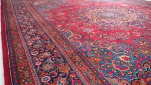 Persian Rug Mashhad Handmade Area Traditional 9'7"x12'8" (10x13) Whites/Beige Red Floral Design #32034