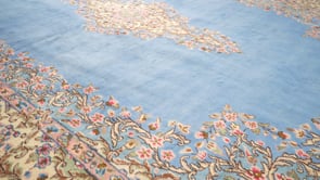 Persian Rug Kerman Handmade Area Traditional 9'7"x13'2" (10x13) Blue Green Pink Open Field Floral Design #9471