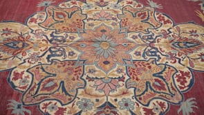 Persian Rug Lavar Kerman Handmade Area Antique Traditional 7'7"x13'9" (8x14) Red Whites/Beige Blue Open Field Floral Design #25665