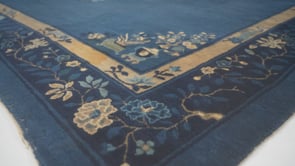 Oriental Rug Chinese Handmade Area Antique Traditional 9'0"x12'0" (9x12) Blue Open Field Pictorial Peking Design #19618