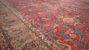 Persian Rug Sarouk Handmade Area Traditional 12'0"x16'5" (12x16) Red Whites/Beige Geometric Design #21033