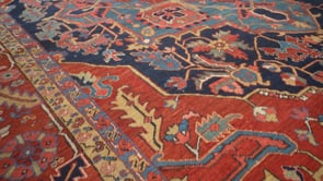 Persian Rug Heriz Handmade Area Tribal Vintage 11'9"x16'0" (12x16) Red Blue Geometric Design #27874