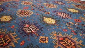 Oriental Rug Pakistani Handmade Area Transitional Tribal 12'5"x14'8" (12x15) Blue Red Geometric Baloch Design #34562
