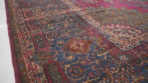 Persian Rug Kerman Handmade Area Antique Traditional 13'7"x24'2" (14x24) Red Blue Floral Design #32713