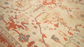 Oriental Rug Turkish Handmade Area Antique Tribal 10'9"x14'1" (11x14) Whites/Beige Red Oushak Geometric Design #34362