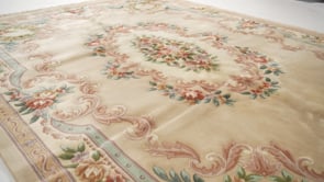 Oriental Rug Chinese Handmade Area Transitional 8'2"x11'5" (8x11) Whites/Beige Pink Green Carved Floral Design #33273