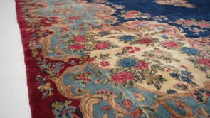 Persian Rug Kerman Handmade Area Traditional 11'1"x19'9" (11x20) Blue Red Open Field Floral Design #4169