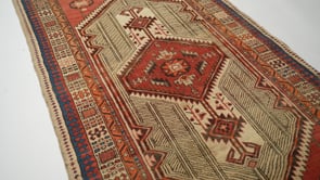Persian Rug Sarab Handmade Runner Tribal Vintage 3'5"x10'0" (3x10) Red Whites/Beige Geometric Design #20996