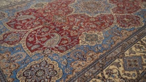 Persian Rug Nain Handmade Area Traditional 6'7"x10'4" (7x10) Blue Red Whites/Beige Floral Design #36056