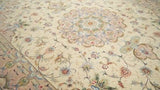 Persian Rug Tabriz Handmade Area Traditional 6'7"x9'8" (7x10) Whites/Beige Pink Naghsh Floral Design #36131