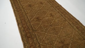 Persian Rug Malayer Handmade Runner Antique Neutral 3'7"x12'4" (4x12) Whites/Beige Brown Geometric Panel Design #31688