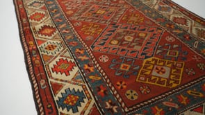 Caucasian Rug Azerbaijan Handmade Runner Antique Tribal 3'5"x10'2" (3x10) Red Multi-color Geometric Design #28895