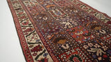 Persian Rug Bakhtiari Handmade Runner Tribal Vintage 3'7"x10'5" (4x10) Red Multi-color Garden Design #18847