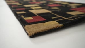 Oriental Rug Indian Handmade Runner Modern 3'0"x11'11" (3x12) Black Yellow/Gold Abstract Design #34563