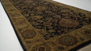 Oriental Rug Indian Handmade Runner Transitional 3'0"x12'0" (3x12) Black Yellow/Gold Jaipur Floral Design #33557