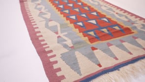 Oriental Rug Turkish Handmade Runner Tribal 2'7"x9'4" (3x9) Red Whites/Beige Kilim Geometric Design #26191