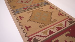 Oriental Rug Indian Handmade Runner Tribal 2'6"x12'0" (3x12) Whites/Beige Dhurrie Geometric Design #32683