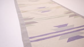 Oriental Rug Indian Handmade Runner Transitional 2'7"x11'3" (3x11) Whites/Beige Dhurrie Geometric Design #24216