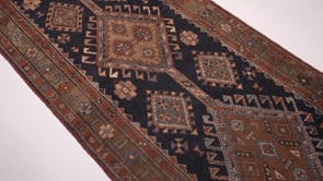Caucasian Rug Azerbaijan Handmade Runner Tribal 2'8"x12'7" (3x13) Brown Blue Geometric Design #27102