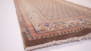 Persian Rug Sarouk Handmade Runner Vintage Neutral 2'6"x13'5" (3x13) Brown Orange Paisley/Boteh Design #30651