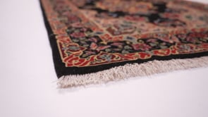 Persian Rug Isfahan Handmade Runner Traditional 2'4"x14'0" (2x14) Black Yellow/Gold Open Field Floral Design #35163