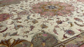 Persian Rug Tabriz Handmade Area Traditional 6'7"x9'9" (7x10) Whites/Beige Pink Naghsh Floral Design #32593