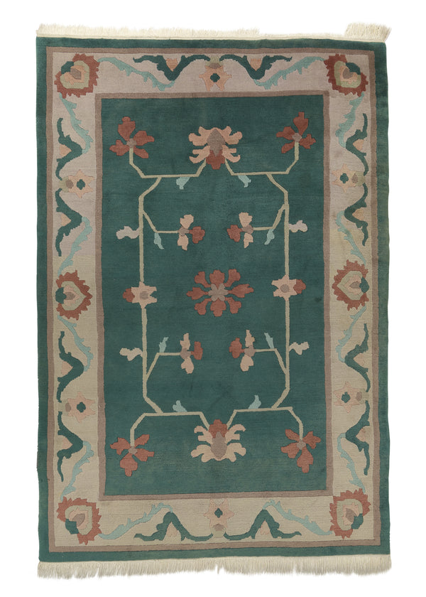 16478 Oriental Rug Tibetan Handmade Area Traditional 6'1'' x 8'11'' -6x9- Green Floral Carved Design