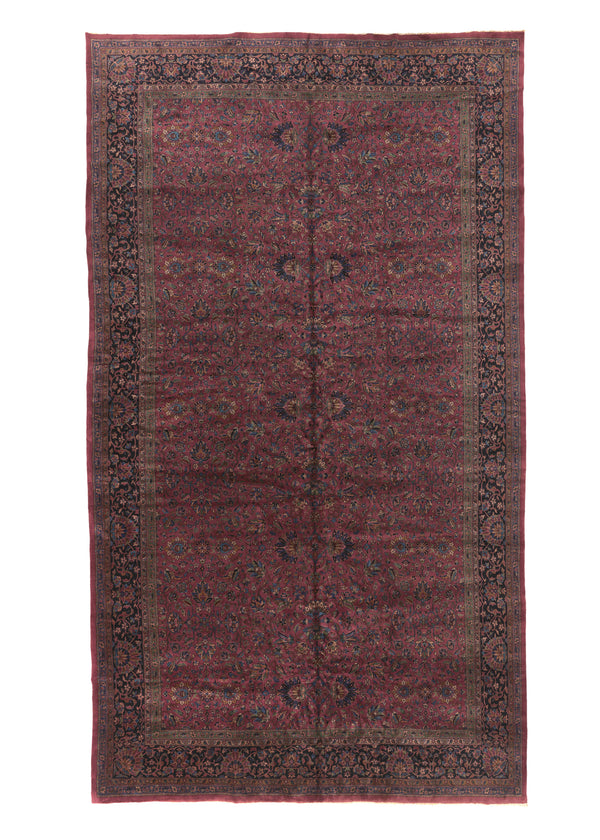 16559 Oriental Rug Turkish Handmade Area Antique Traditional 11'11'' x 20'7'' -12x21- Red Blue Floral Sarouk Design