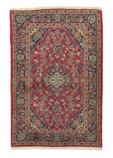 16592 Persian Rug Kashan Handmade Area Traditional 3'4'' x 5'1'' -3x5- Red Toranj Mehrab Floral Design