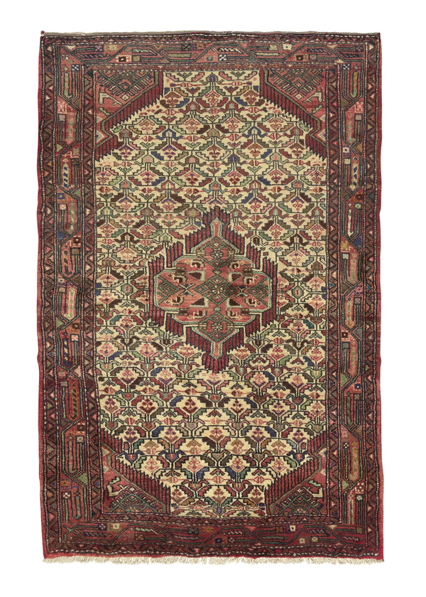 16595 Persian Rug Hamadan Handmade Area Traditional Tribal 3'4'' x 5'5'' -3x5- Pink Whites Beige Geometric Design