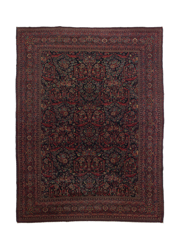 16869 Persian Rug Sarouk Handmade Area Antique Traditional 8'10'' x 11'10'' -9x12- Blue Red Floral Mostofi Design