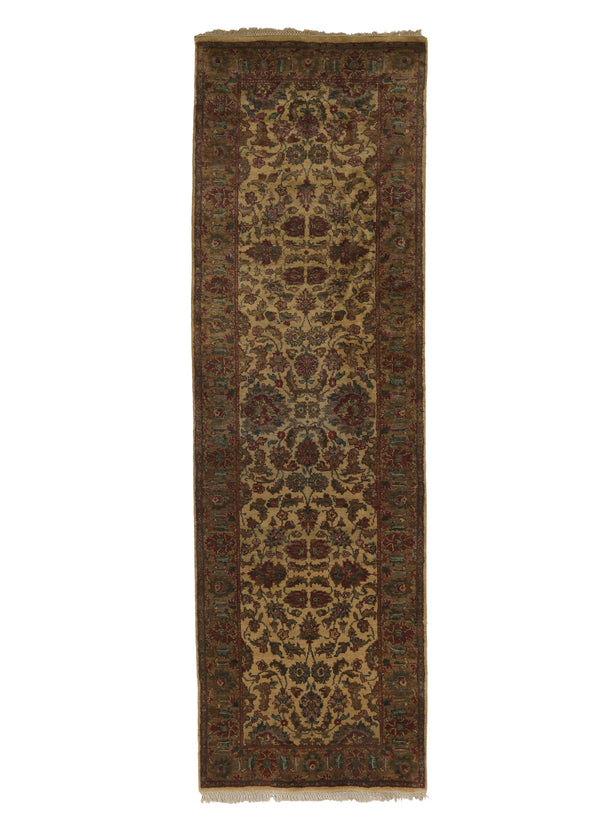 16925 Oriental Rug Indian Handmade Runner Transitional 3'0'' x 9'10'' -3x10- Whites Beige Green Jaipur Floral Design