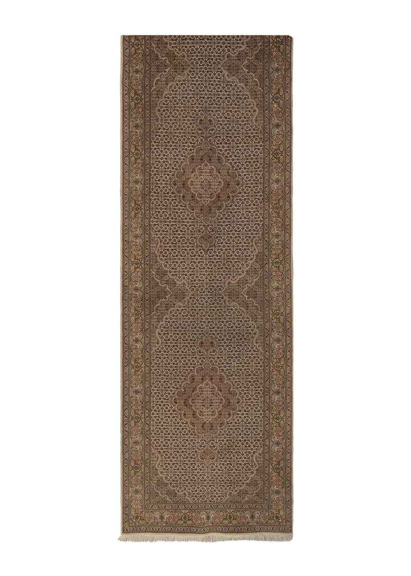 17115 Persian Rug Tabriz Handmade Runner Traditional 2'8'' x 11'6'' -3x12- Whites Beige Mahi Fish Design
