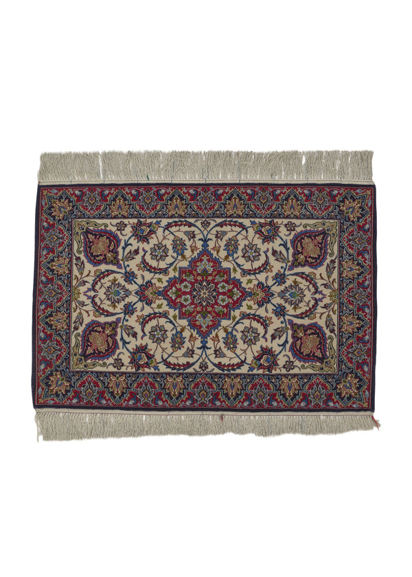 17551 Persian Rug Isfahan Handmade Area Traditional 2'2'' x 3'4'' -2x3- Whites Beige Red Floral Design